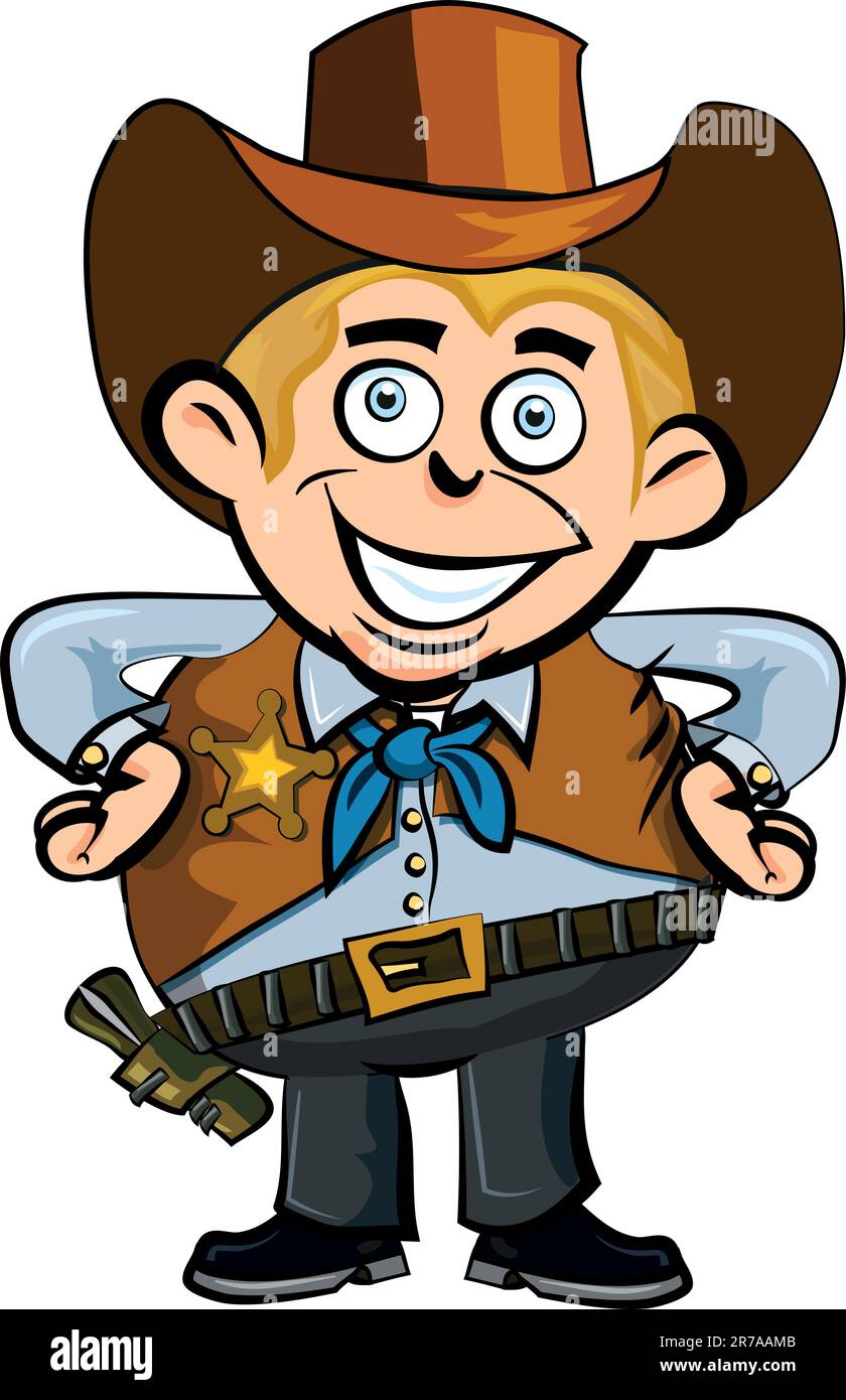 Cute cartoon cowboy smiling.Isolated on white Stock Vector Image & Art
