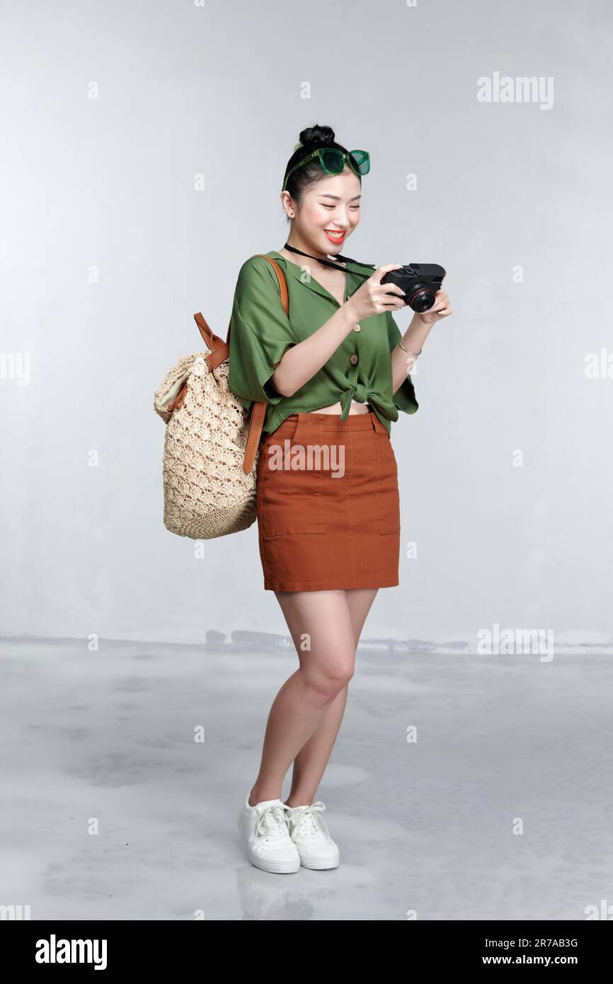 Asian women be smile with camera Travel Holiday Relaxation Concept Stock Photo