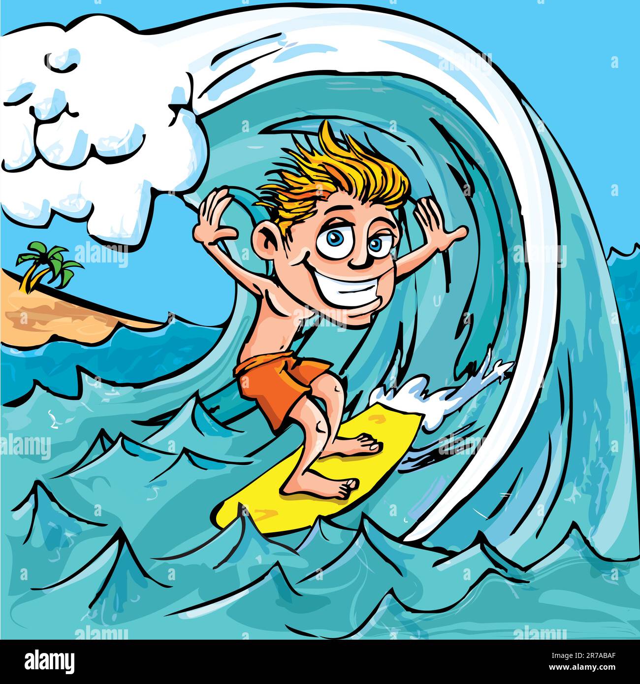 Cartoon boy surfing a wave in the sea Stock Vector Image & Art - Alamy