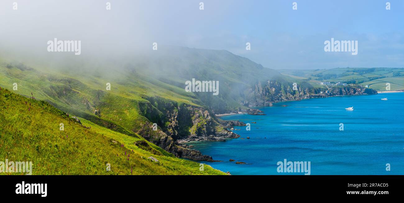 Start Point Cliffs Sea Fret over Cliffs, Start Point Lighthouse, Trinity House and South ...