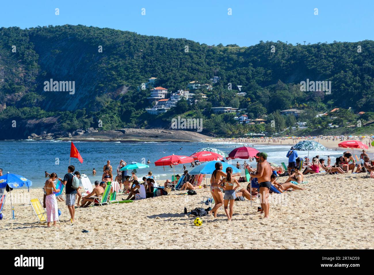 Itaipu, Brazil - June 9, 2023: People in Itacoatiara Beach Stock Photo