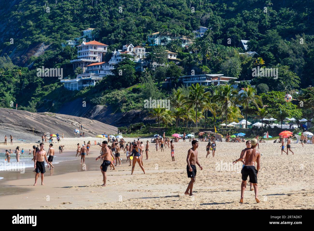 Itaipu, Brazil - June 9, 2023: People in Itacoatiara Beach Stock Photo