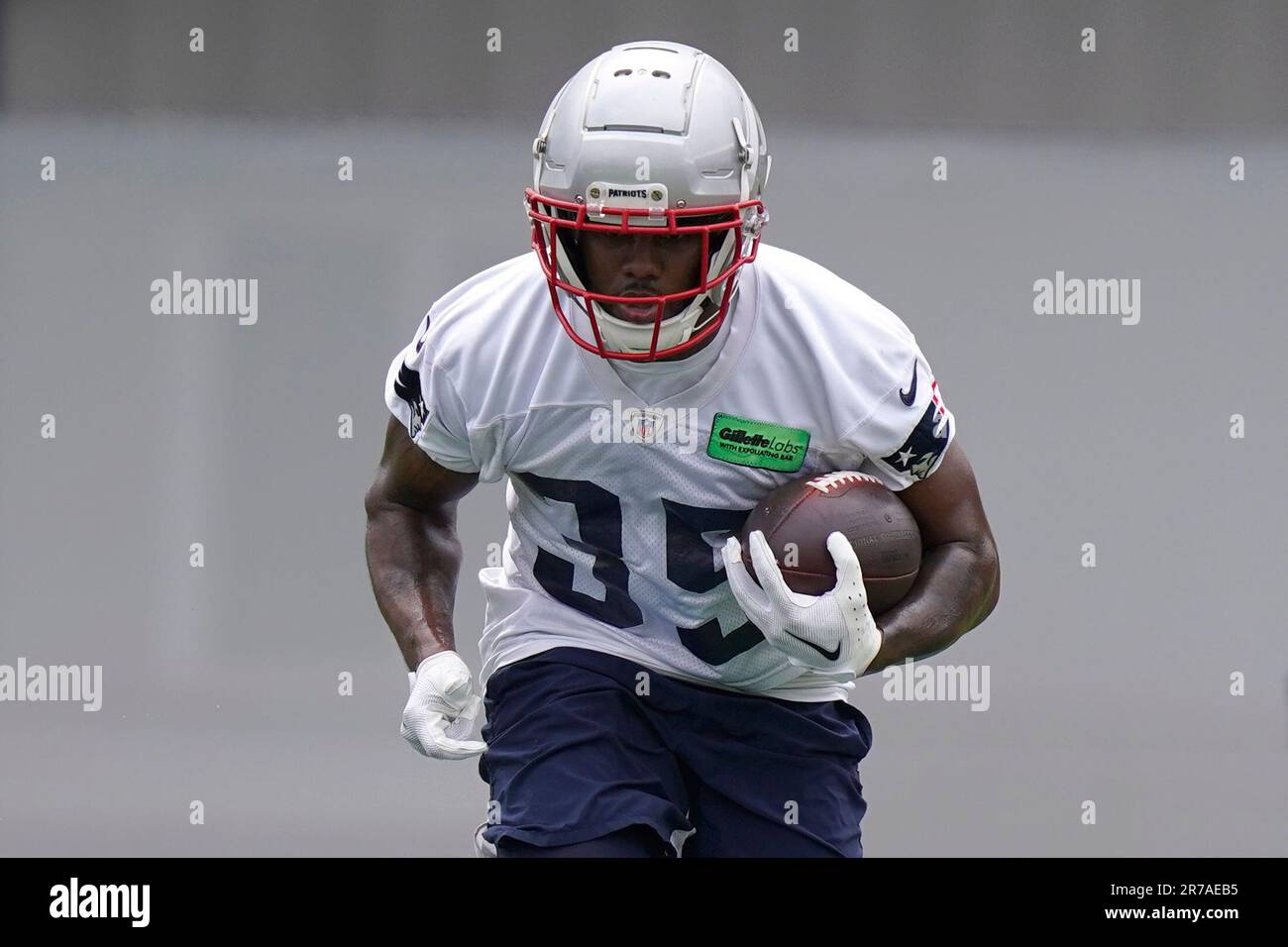 New England Patriots running back Pierre Strong Jr. takes part in drills at  the NFL football team's practice facility, Tuesday, June 13, 2023, in  Foxborough, Mass. (AP Photo/Steven Senne Stock Photo - Alamy