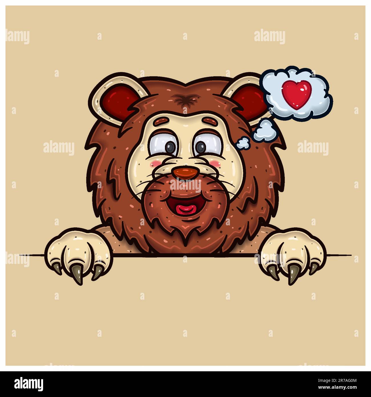 Loving Face Expression With Lion Cartoon. Vector and Illustration Stock Vector