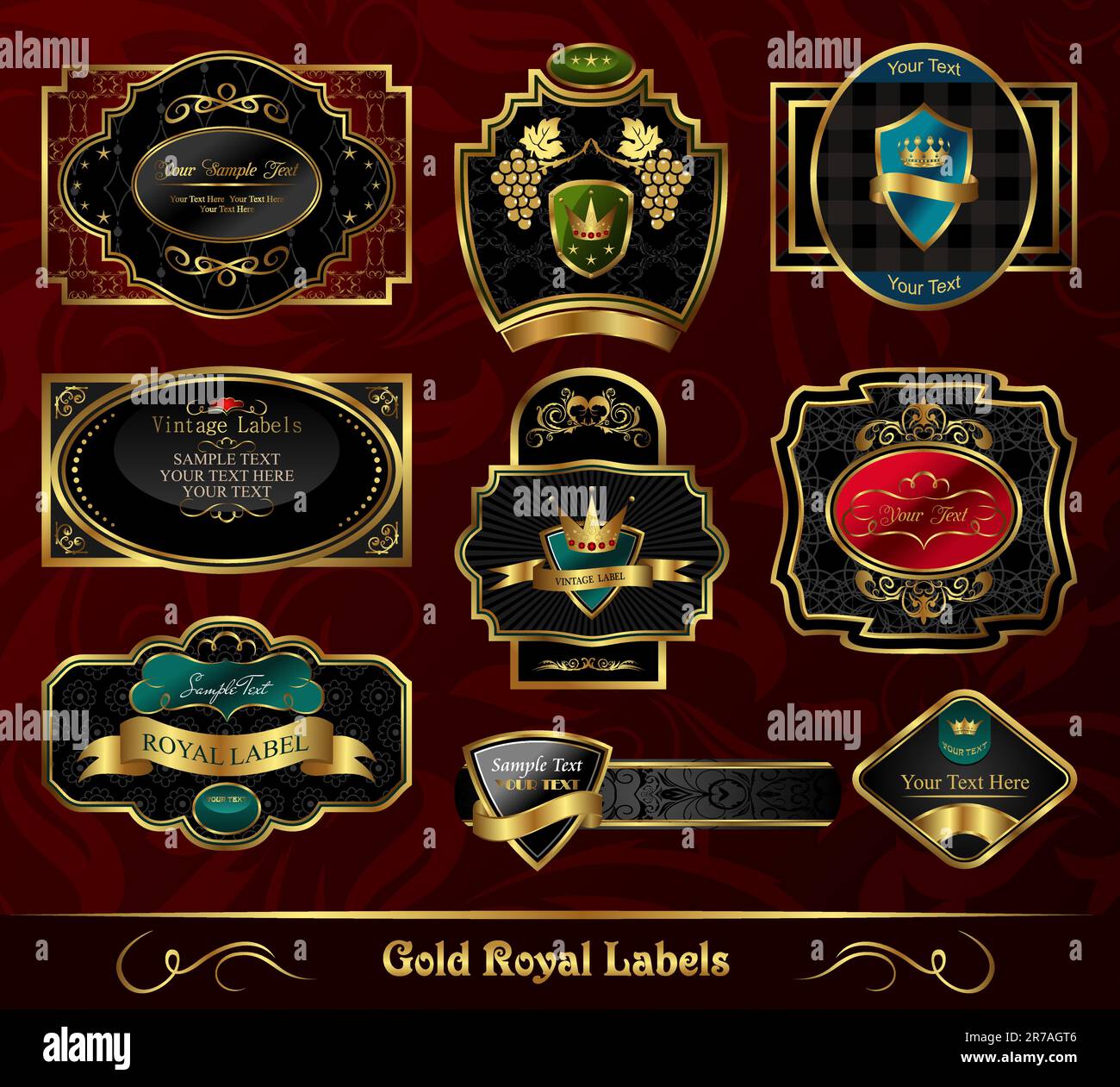 Illustration set colorful gold-framed labels - vector Stock Vector ...