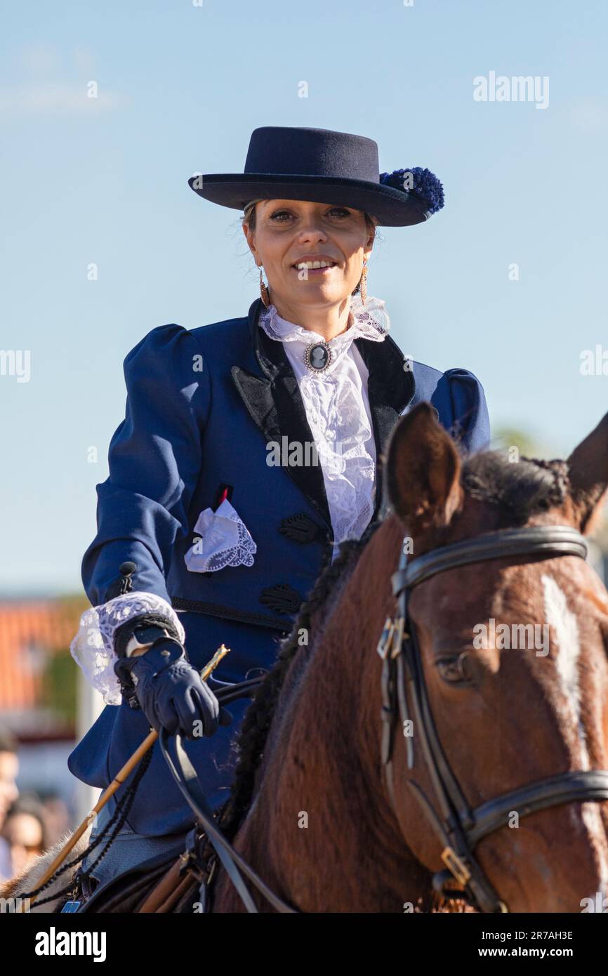 Europe, Portugal, Alentejo Region, Golega, Woman riding a Lusitano