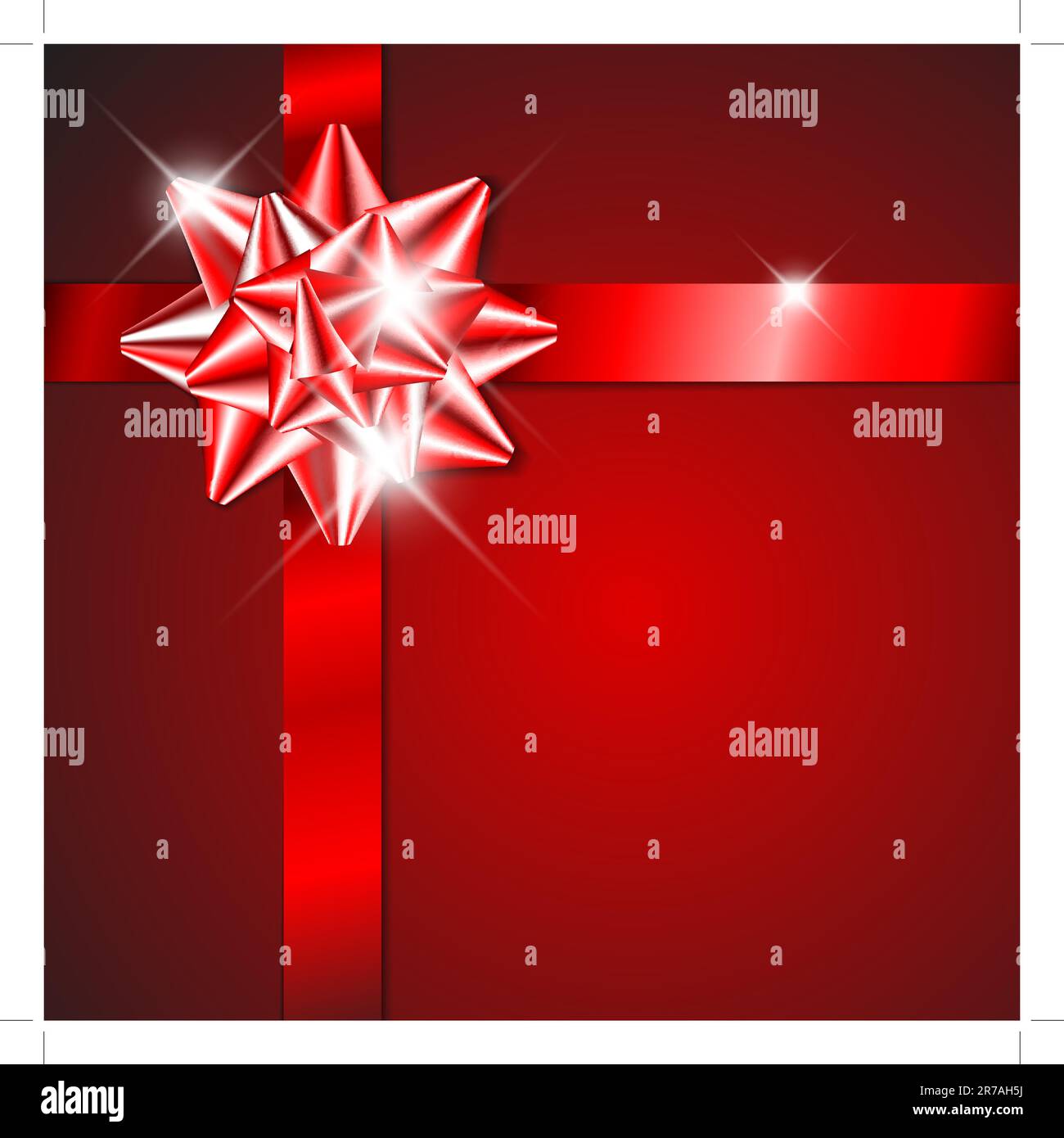 Red bow on a red ribbon with red  background - vector Christmas card (no text) Stock Vector