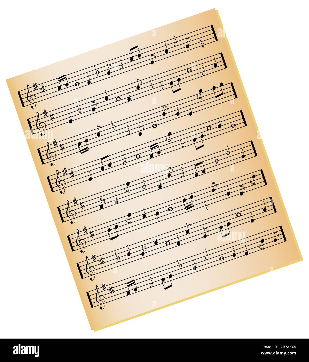 Sheet music on gold color paper Stock Vector