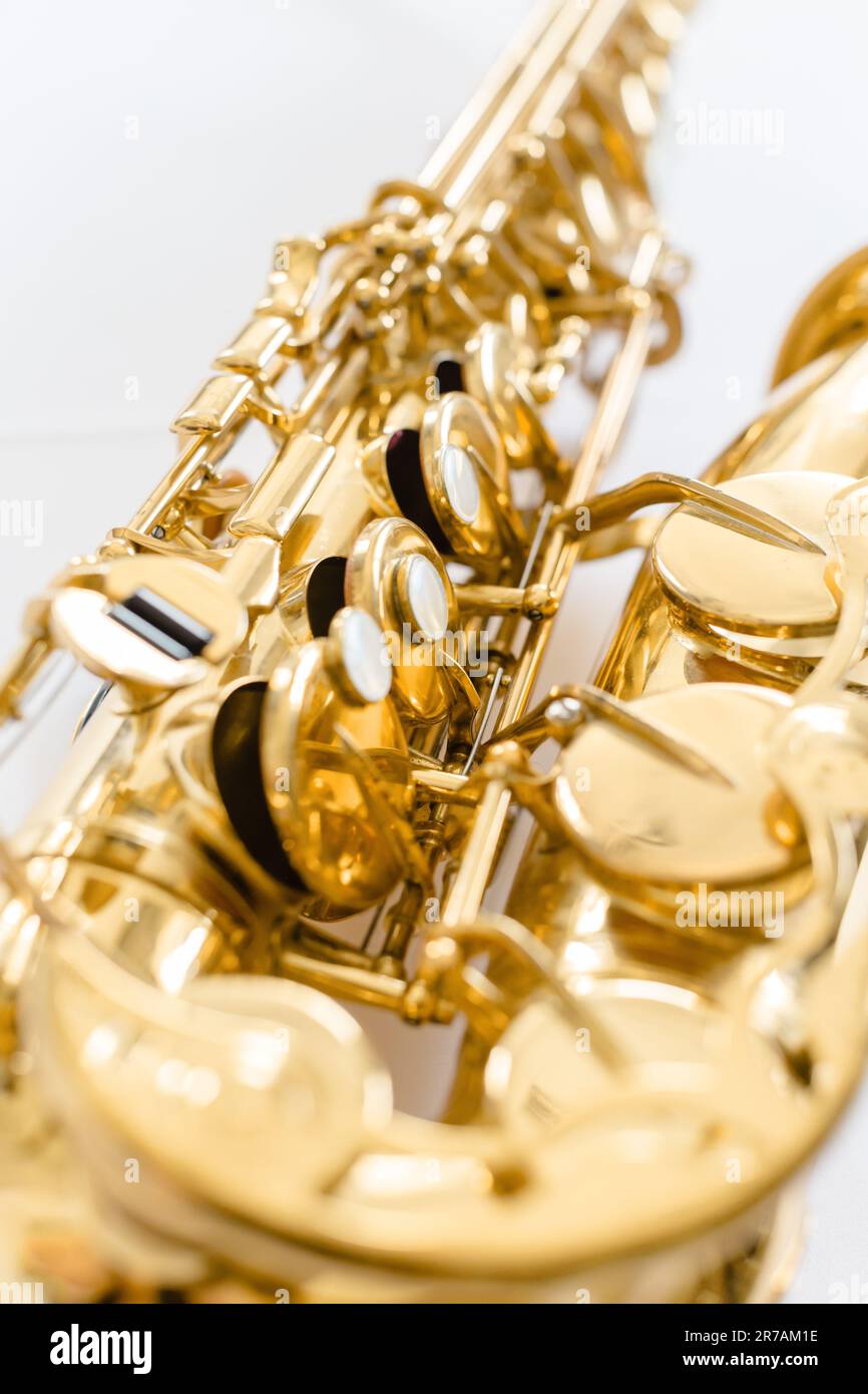 Saxophone keys closeup Stock Photo Alamy