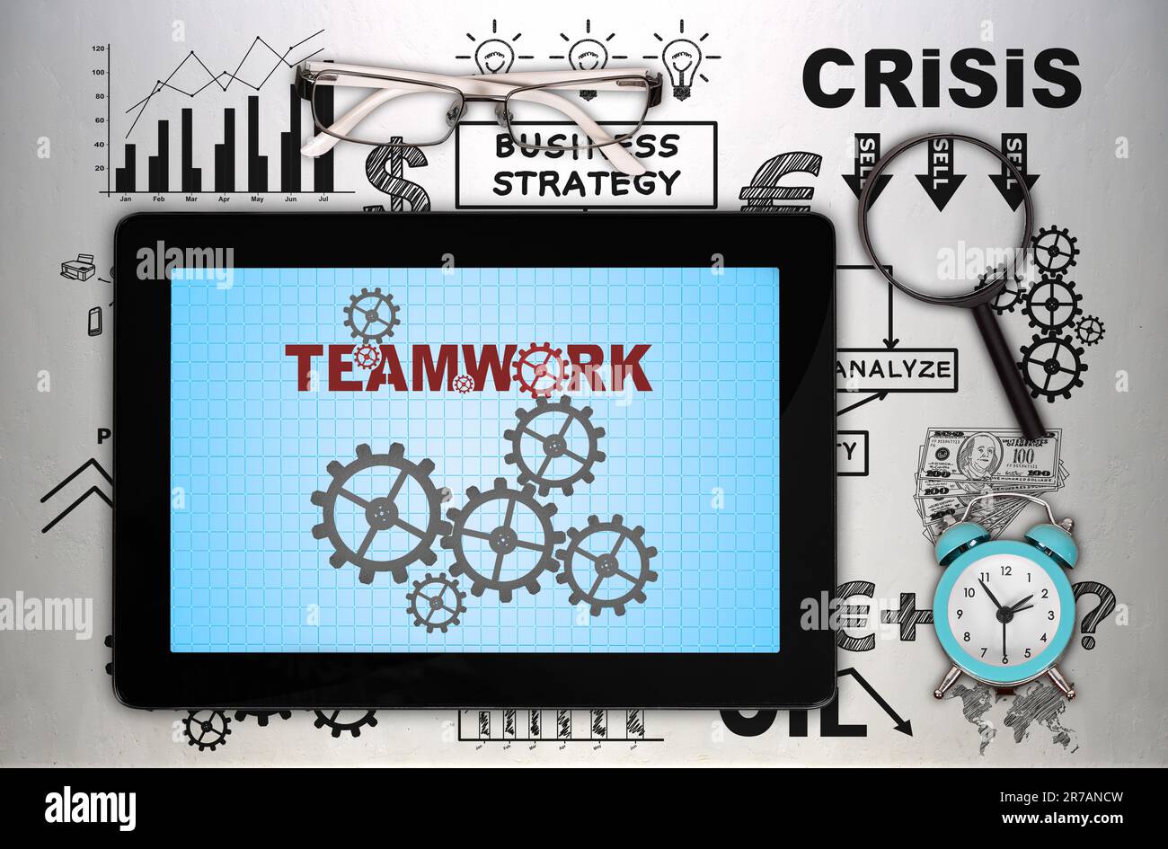 digital tablet with teamwork concept on screen Stock Photo - Alamy
