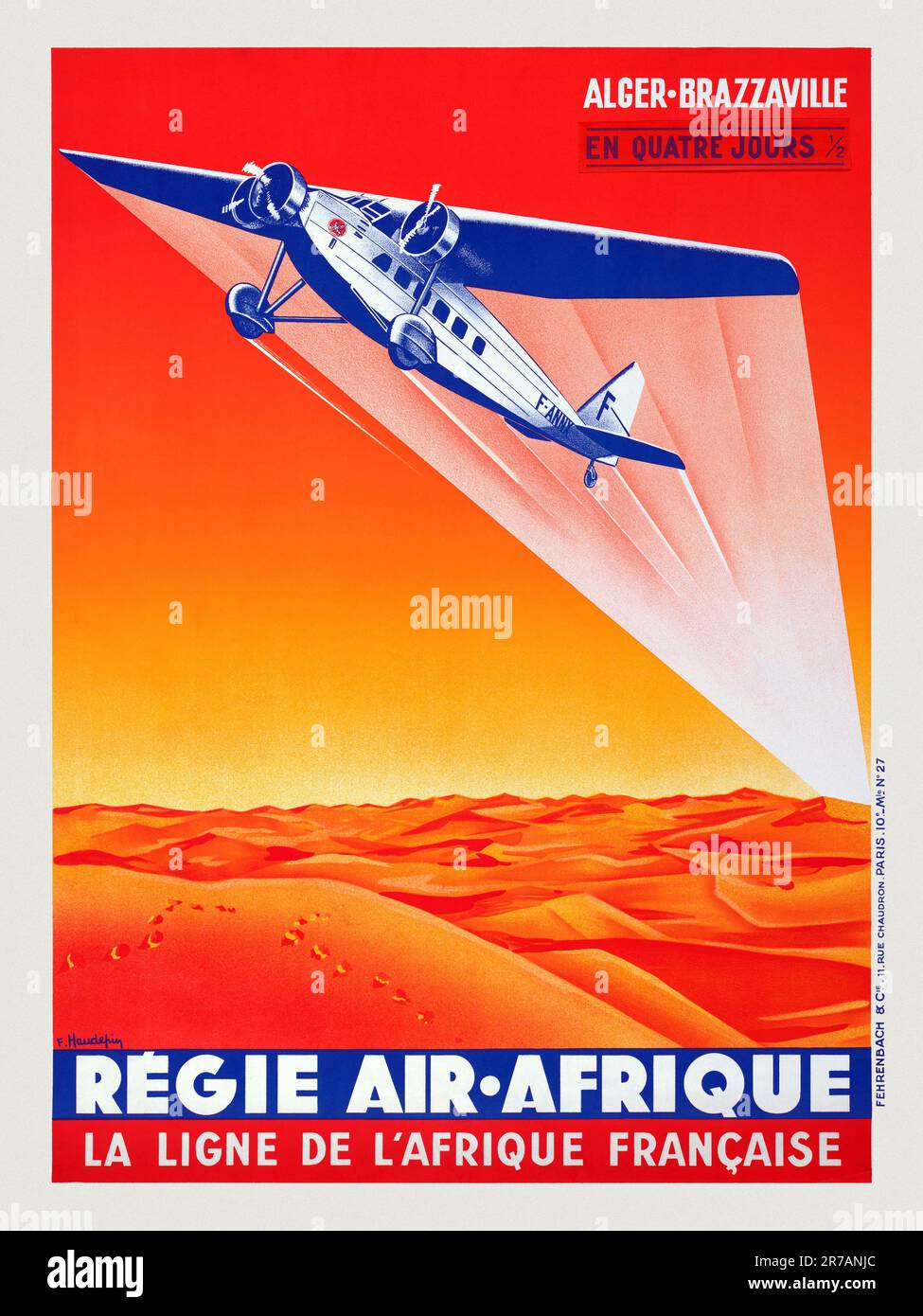 Régie Air Afrique. La Ligne de L'Afrique Francaise by F. Haudefiy (dates unknown). Poster published in 1935 in France. Stock Photo