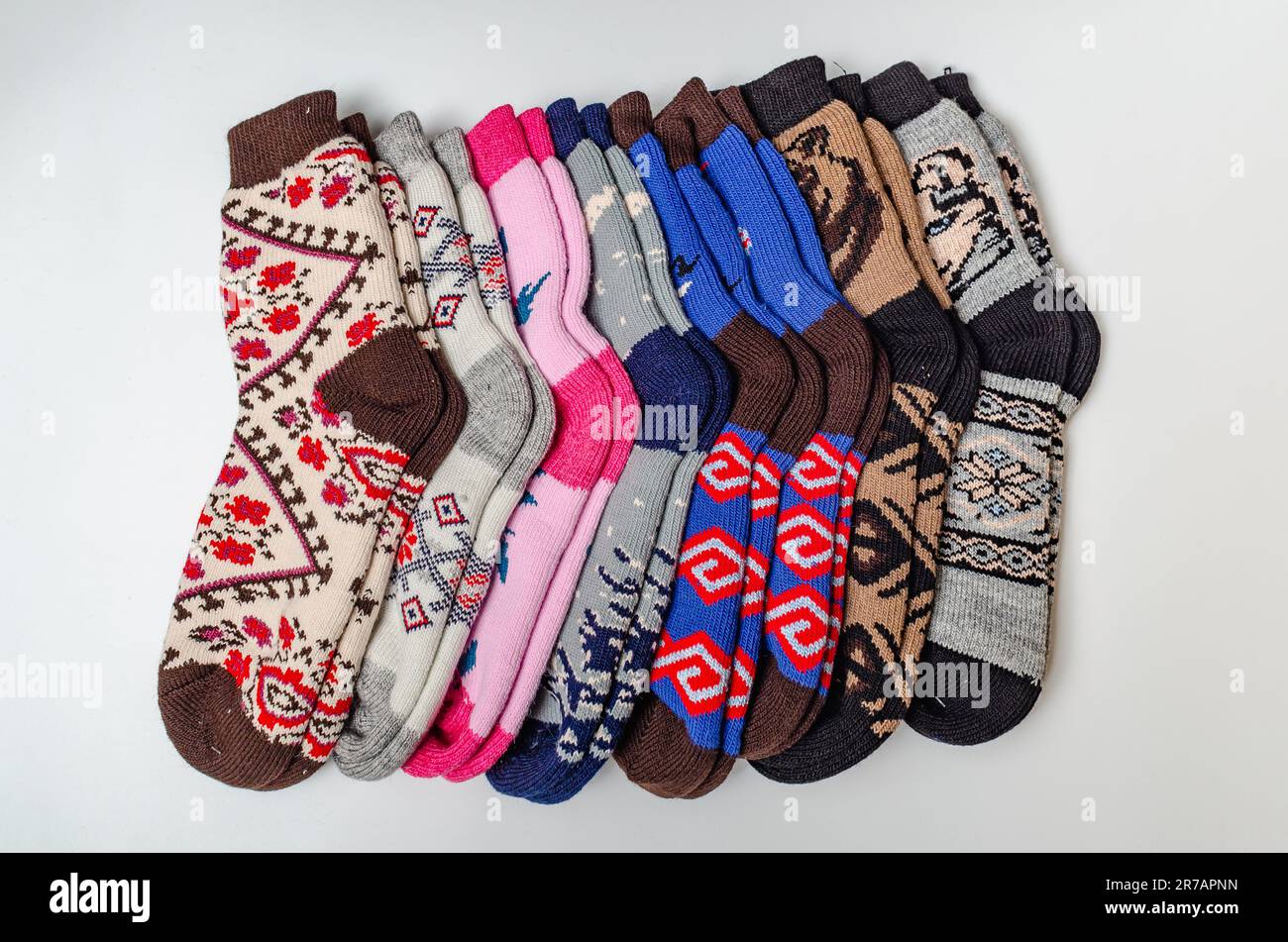 Multicolored Warm Wool Socks Set. Stock Photo
