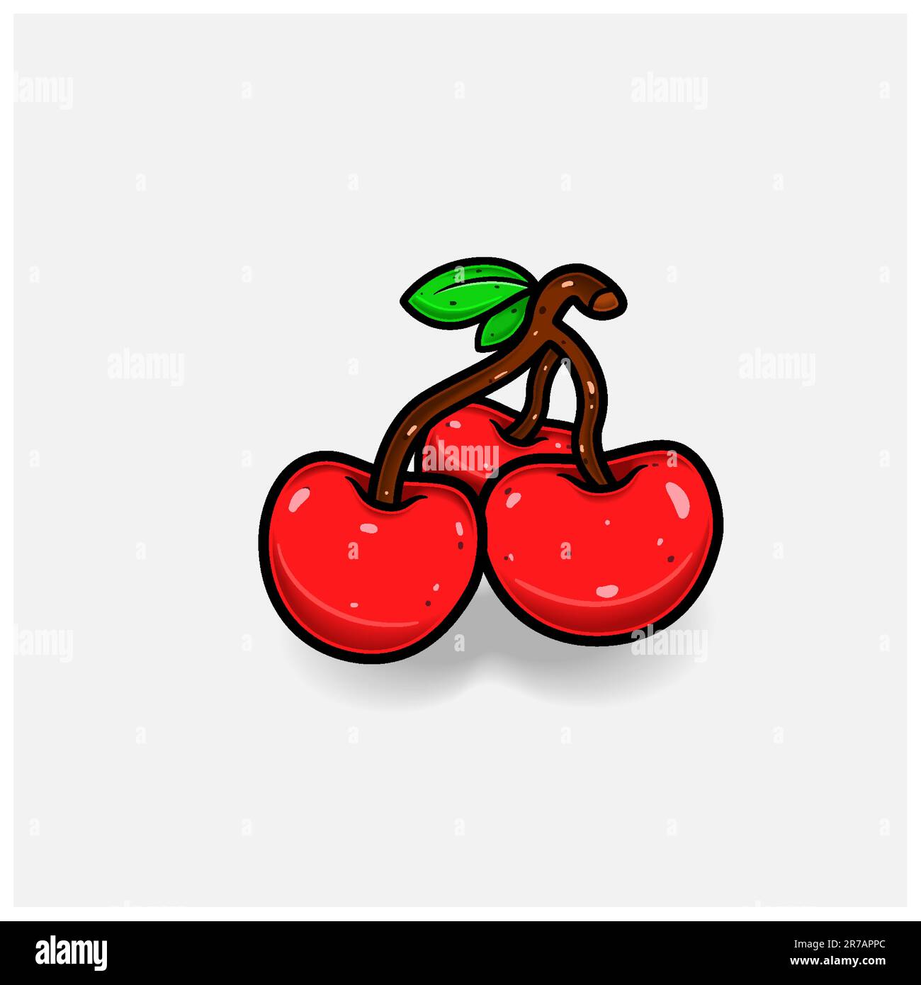 Cherry Fruit Cartoon With Simple Gradient and Details. Vector and Illustration Stock Vector