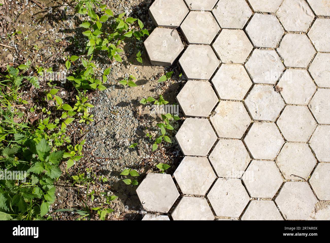Concrete gray hexagon tiles, tiles texture background, ground