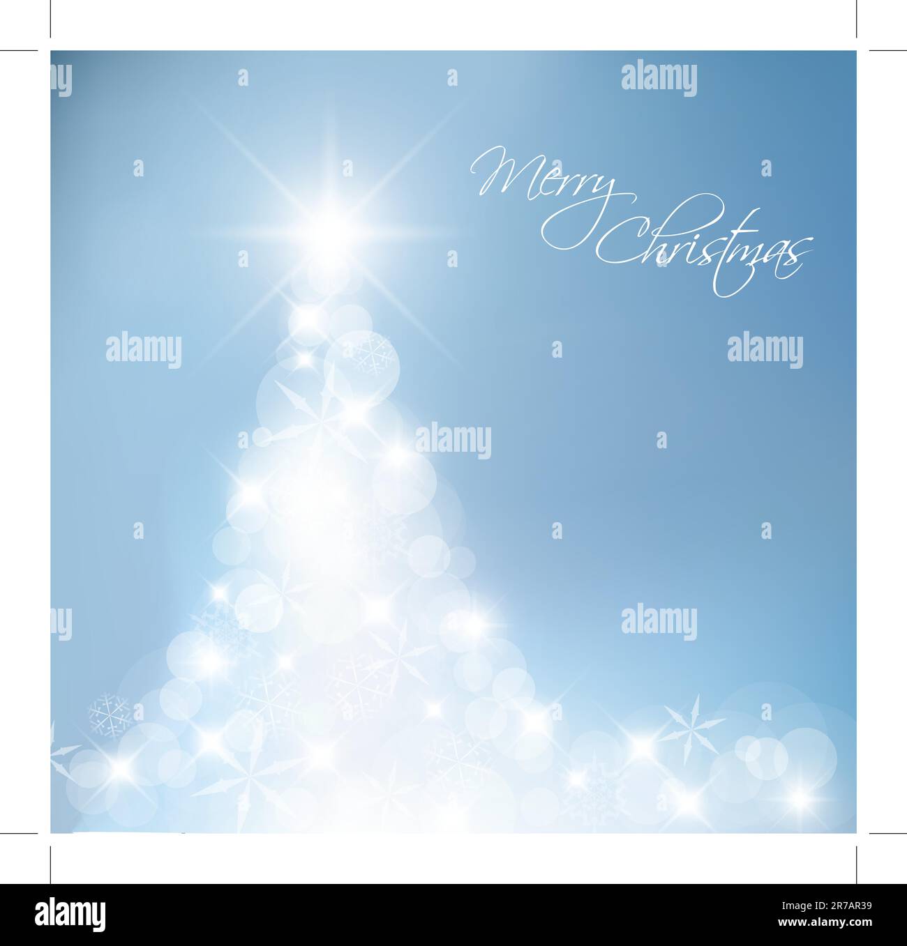 Light Blue Abstract Christmas tree made of light and snow flakes Stock Vector