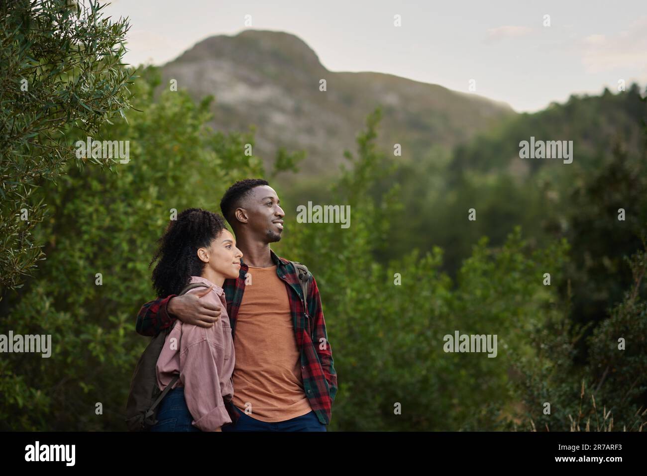 Portrait happy diverse couple hiking hi-res stock photography and ...