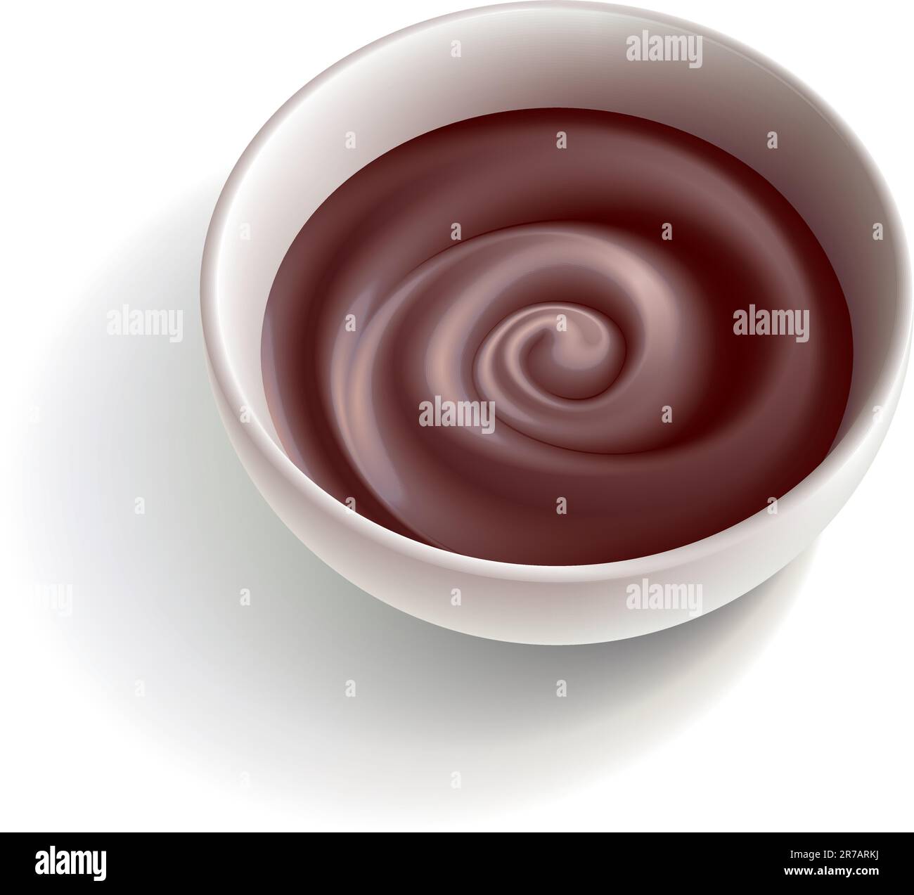 Dark molten chocolate swirling in the white cup. Vector illustration. Stock Vector