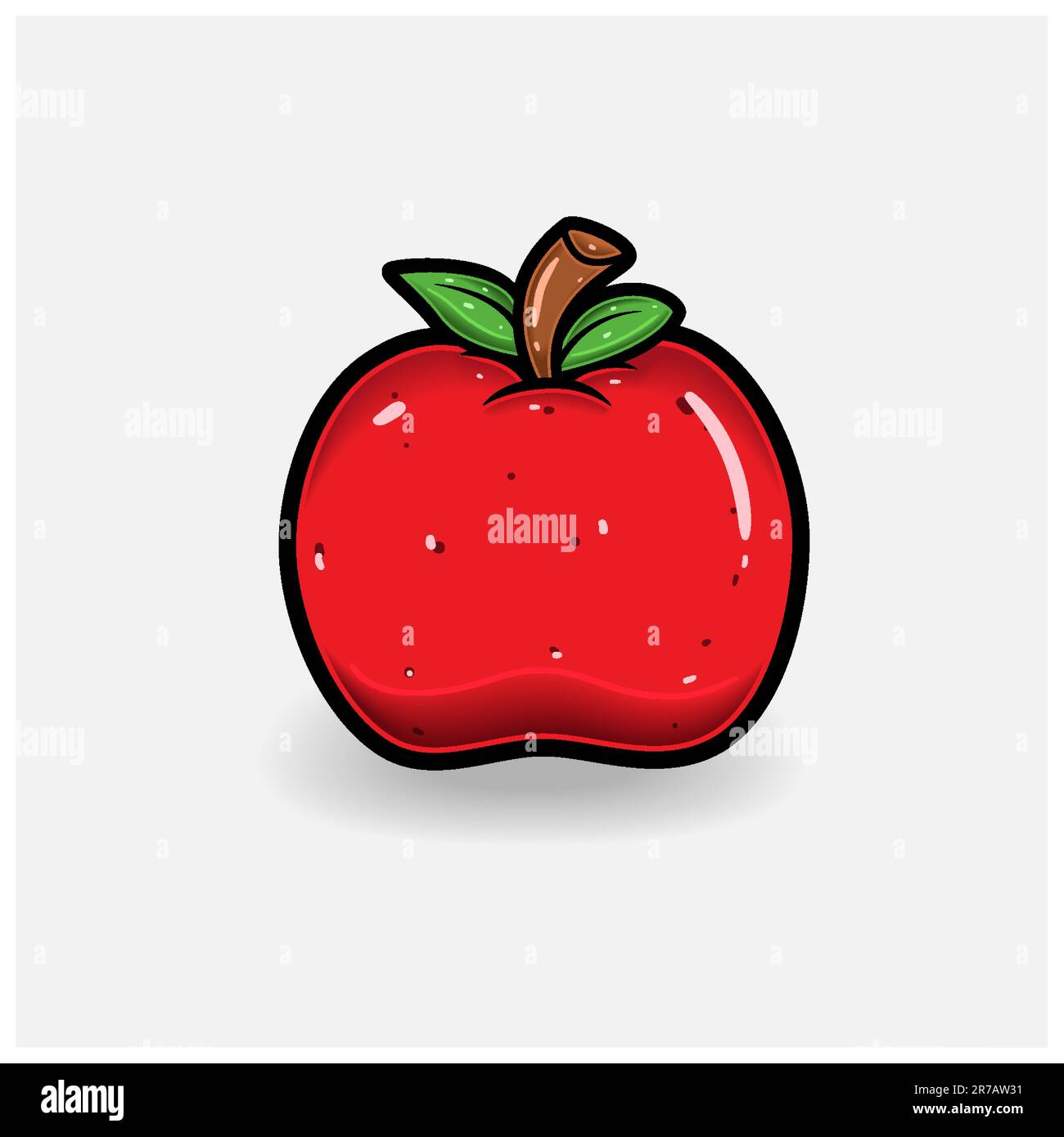 Apple Fruit Cartoon With Simple Gradient and Details. Vector and