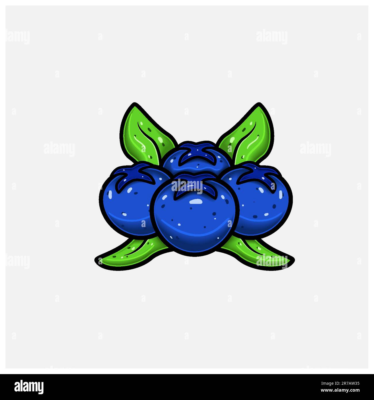 Blueberry Fruit Cartoon With Simple Gradient and Details. Vector and