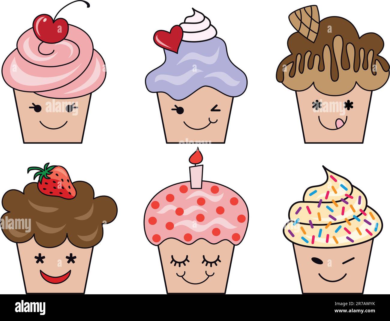 set of cute cupcake faces, vector illustration Stock Vector Image & Art