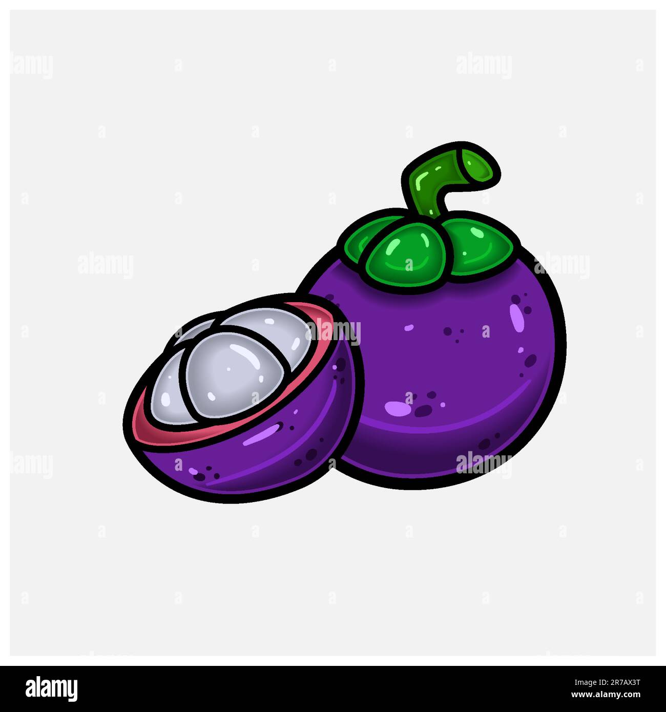 Mangosteen Fruit Cartoon With Simple Gradient and Details. Vector and ...