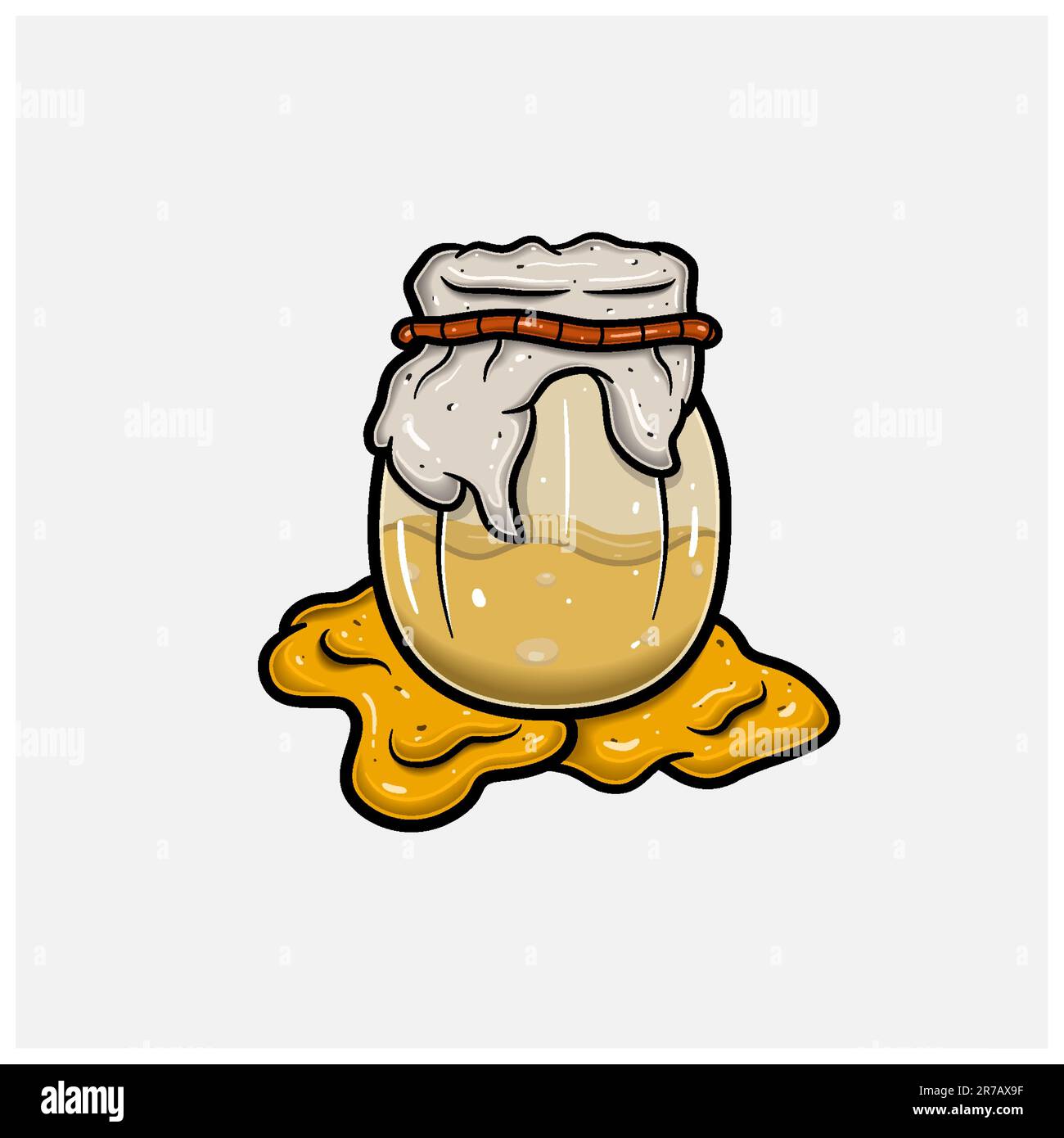 Honey On Jar Cartoon With Simple Gradient and Details. Vector and