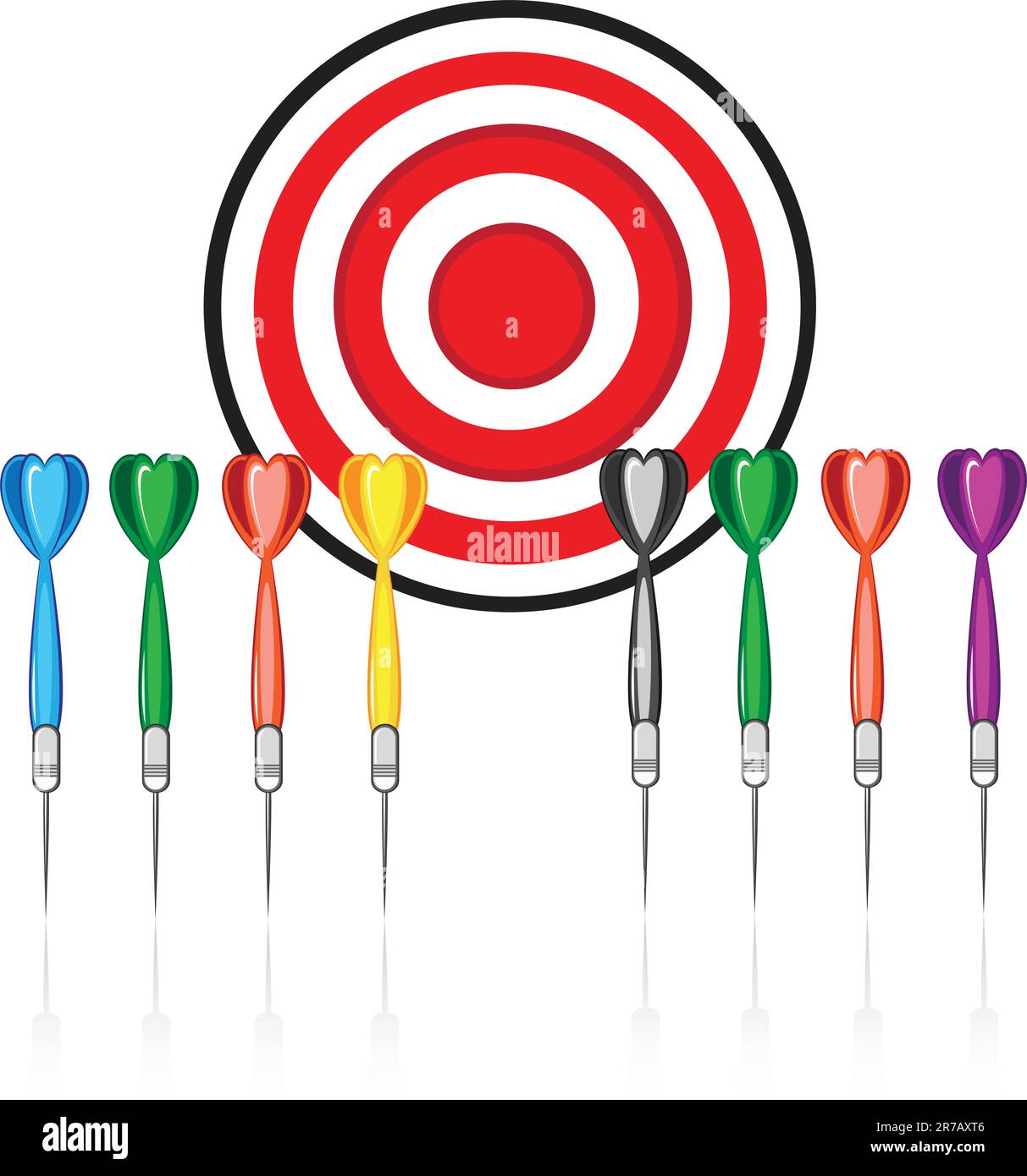 Set of red target and colorful darts. Illustration on white background