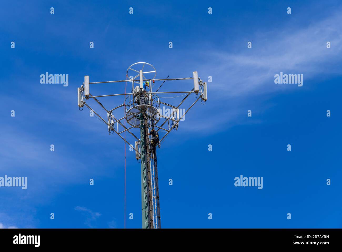 Fatima, Portugal: 30 April 2023: Working at a cellphone antenna tower ...