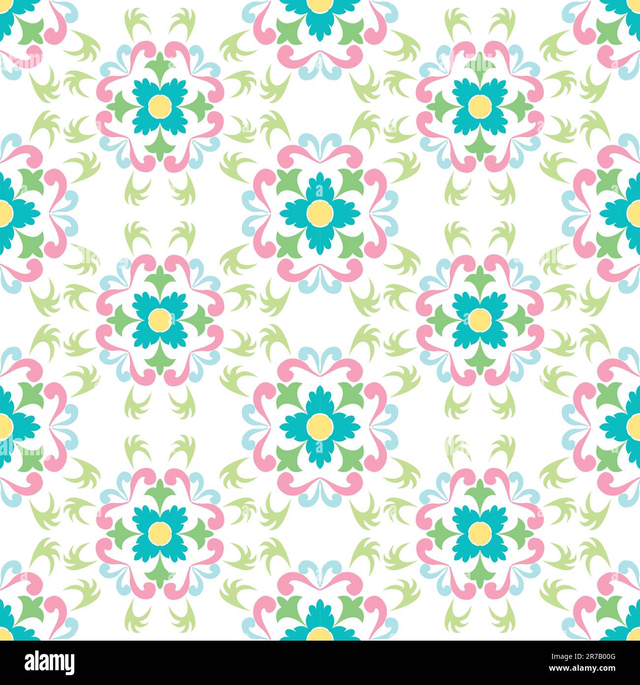 seamless flowers pattern isolated on white, vector art illustration ...