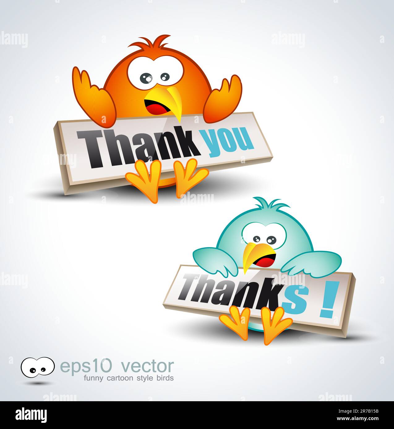 Funny Cartoon Birds 3D icon to say 'Thank you' Stock Vector