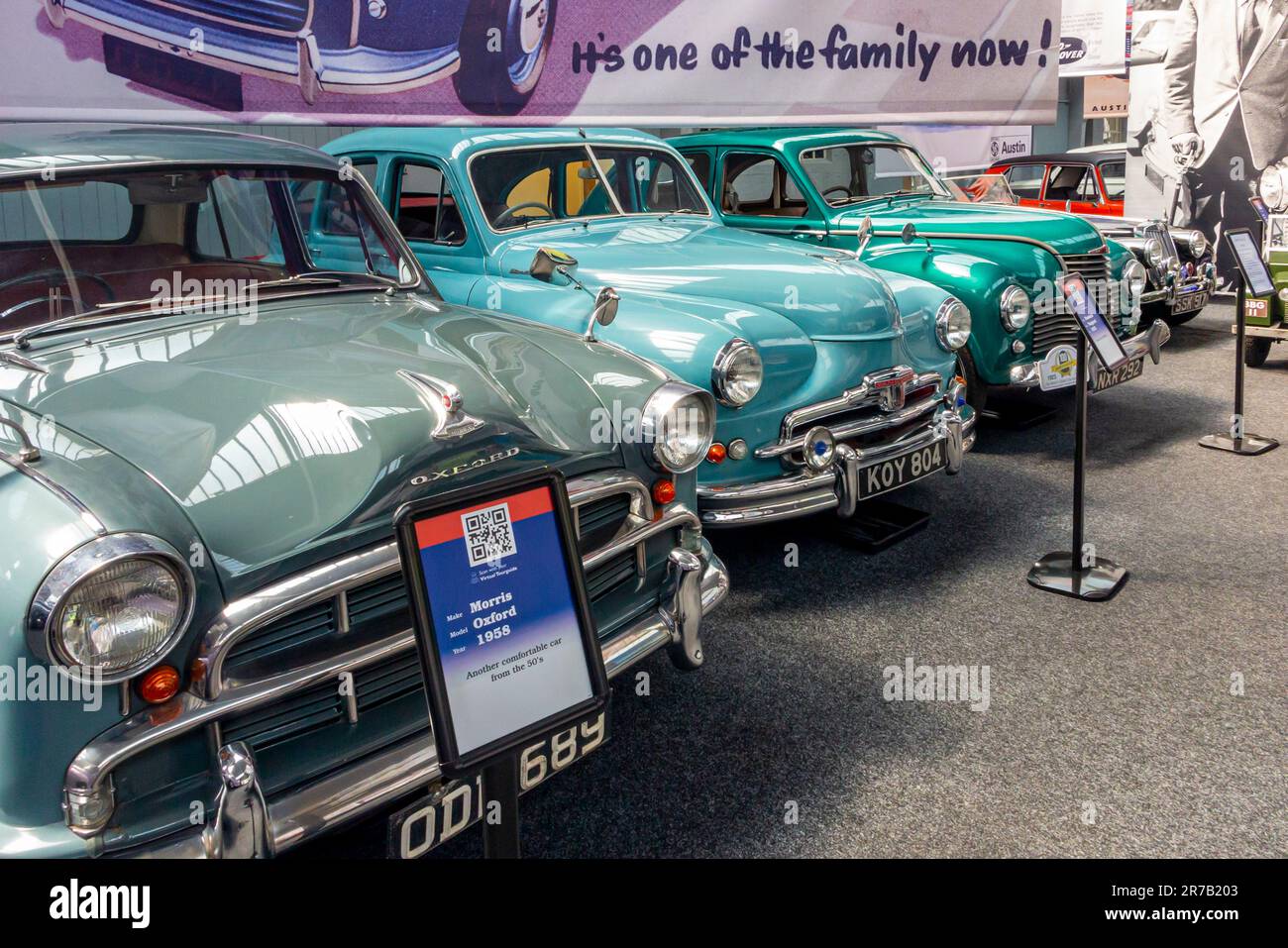Morris cars on show at the Great British Car Journey a museum and tourist attraction in