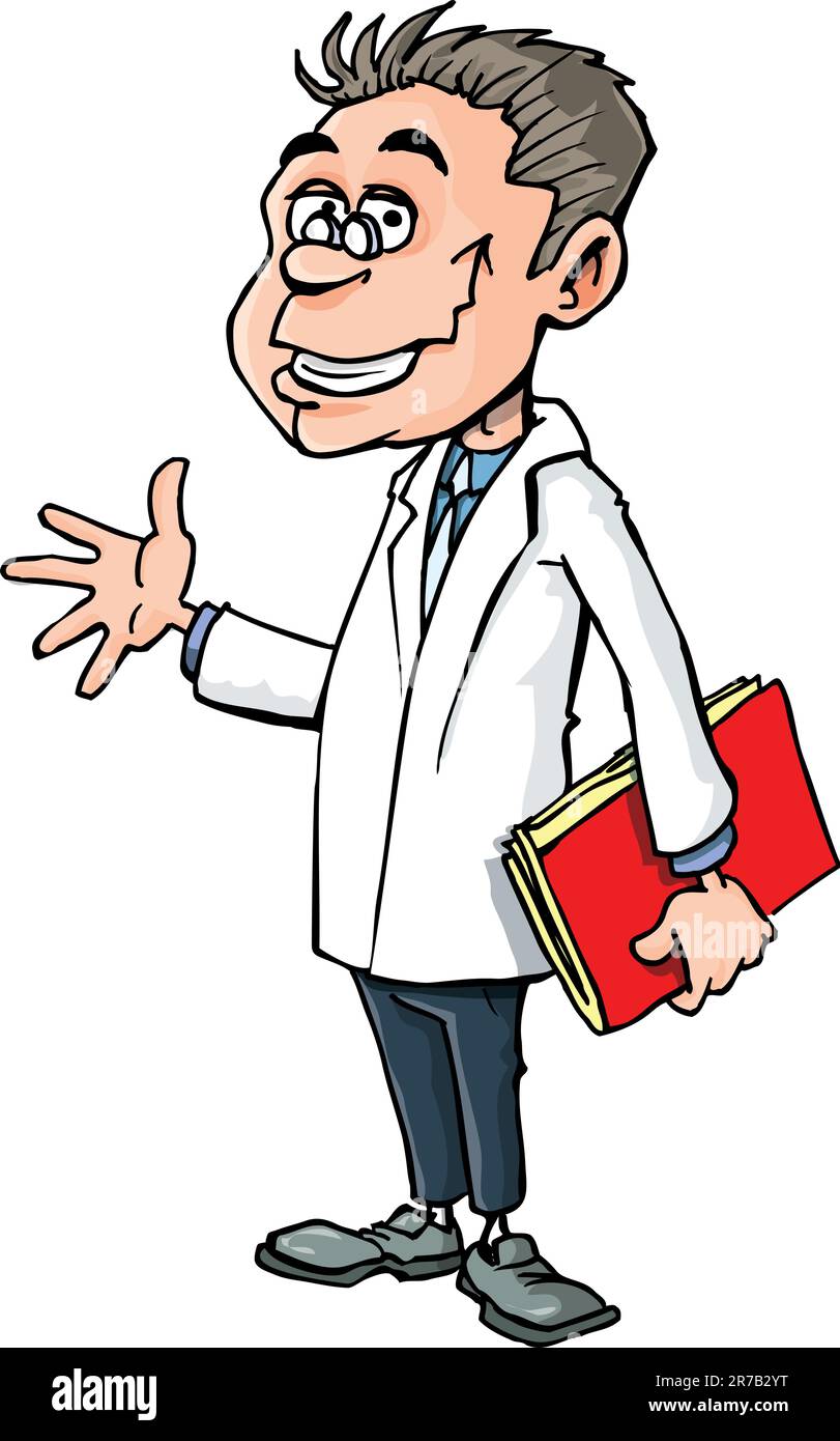 Cartoon doctor in white coat. Isolated on white Stock Vector