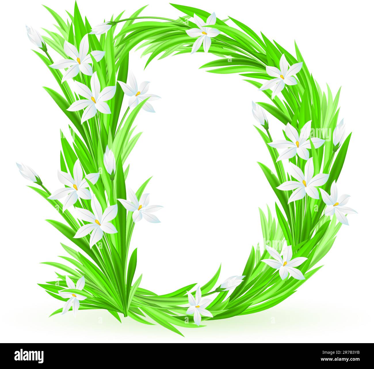 One letter of spring flowers alphabet - D. Illustration on white background Stock Vector