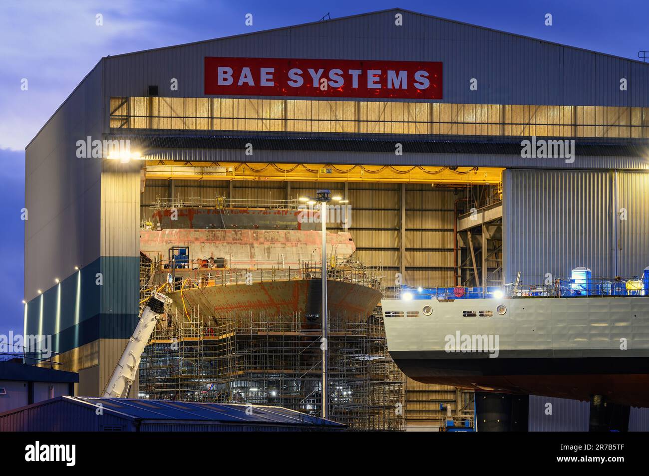 The future HMS Cardiff under construction at BAE Systems' shipyard in Govan, Glasgow. The ship is the second of eight Type 26 frigates. Stock Photo