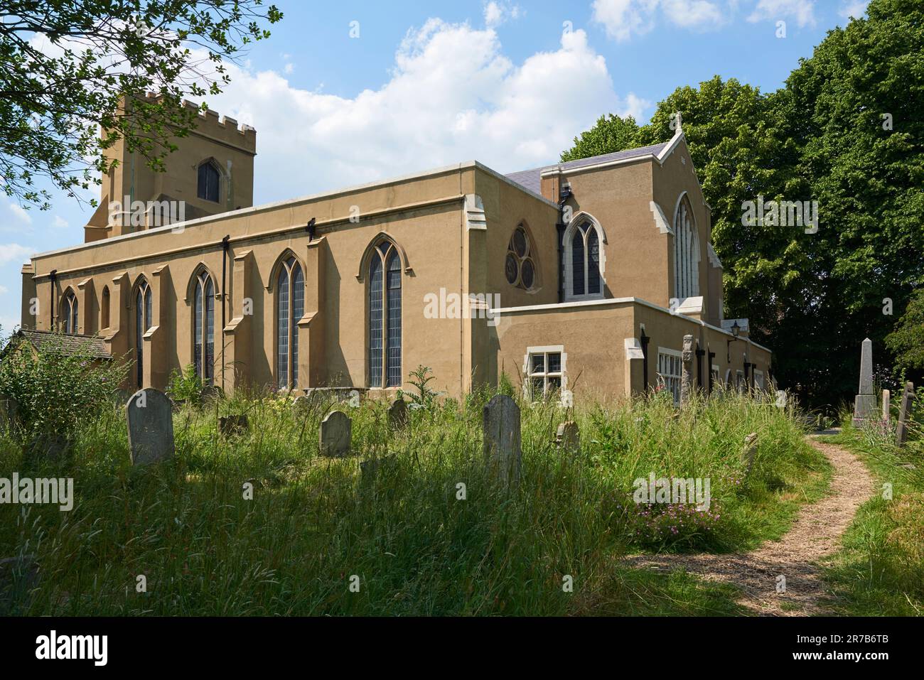 The historic and restored St Mary's church, Walthamstow Village, London UK, in summertime Stock Photo