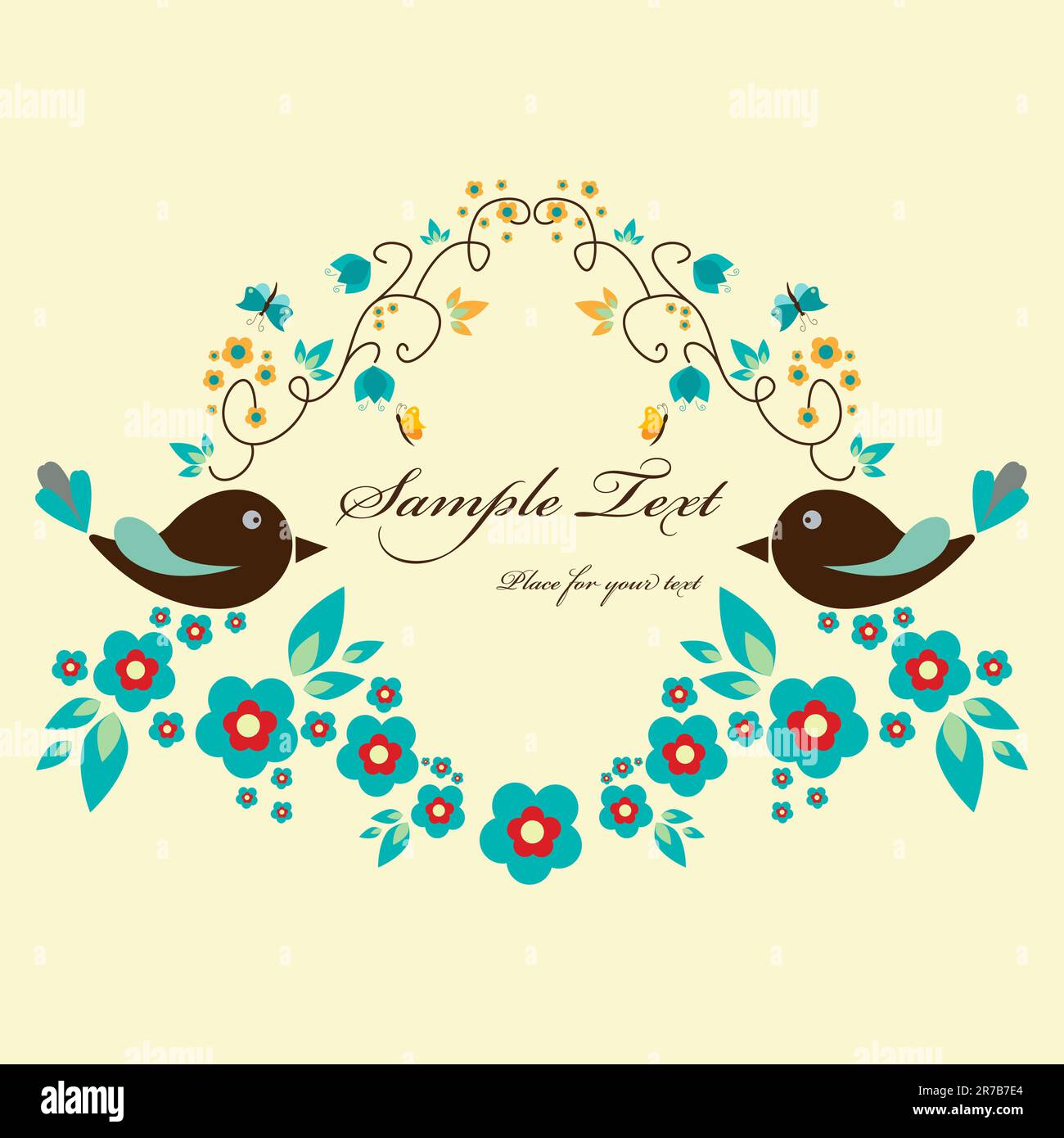 Vector blue floral frame with birds Stock Vector Image & Art - Alamy