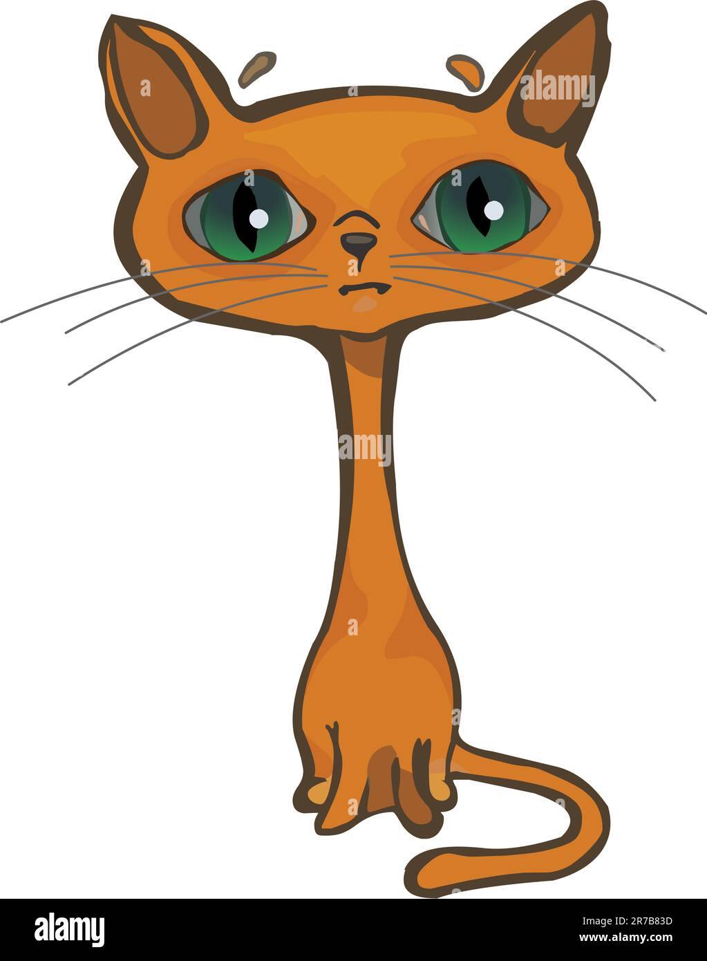 Isolate single sad brown cat with green eyes Stock Vector