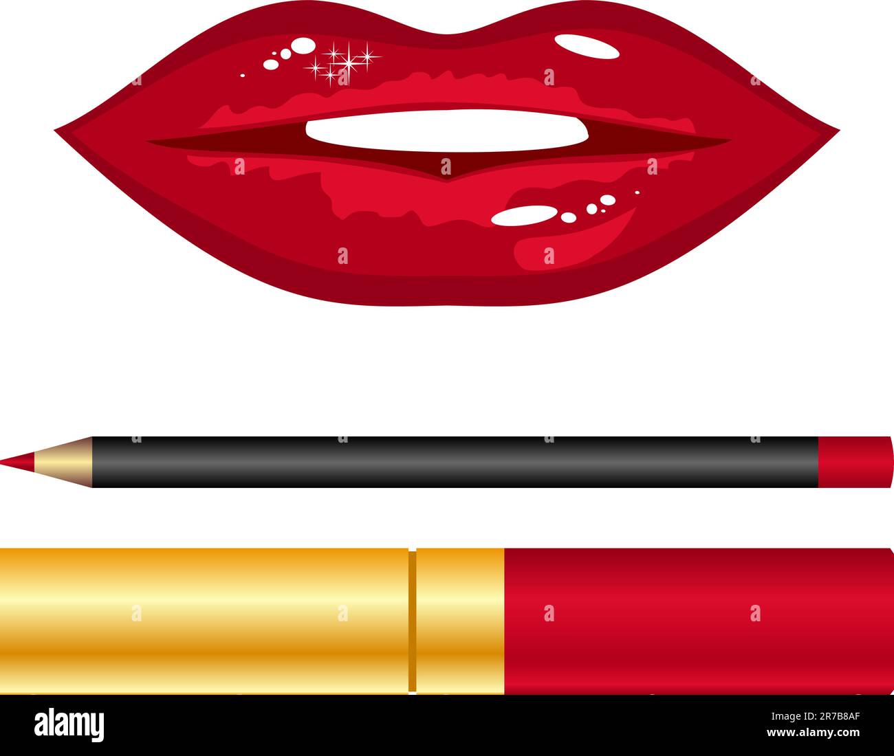 Illustration red lips and lipstick isolated vector Stock Vector Image