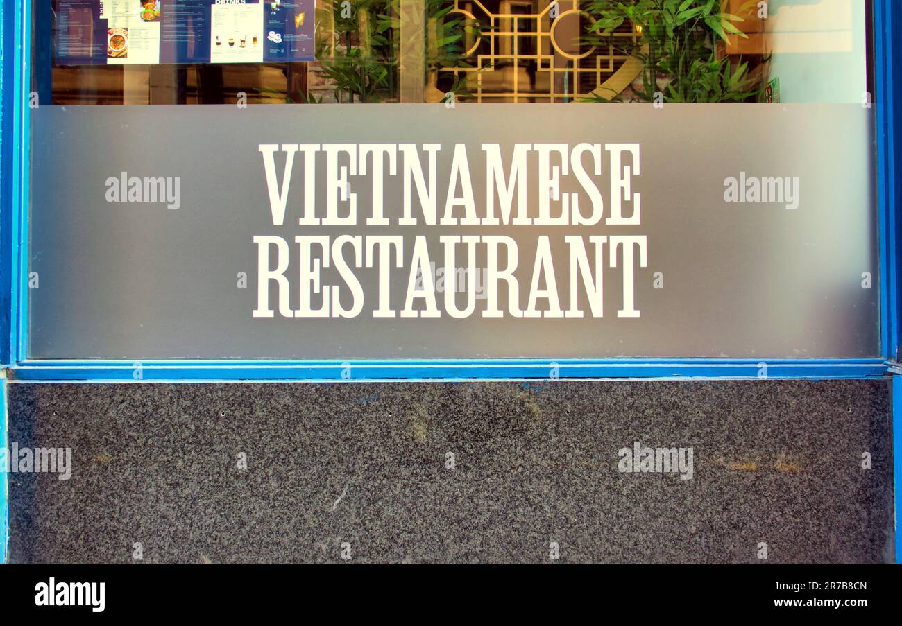 vietnamese restaurant sign on window Stock Photo
