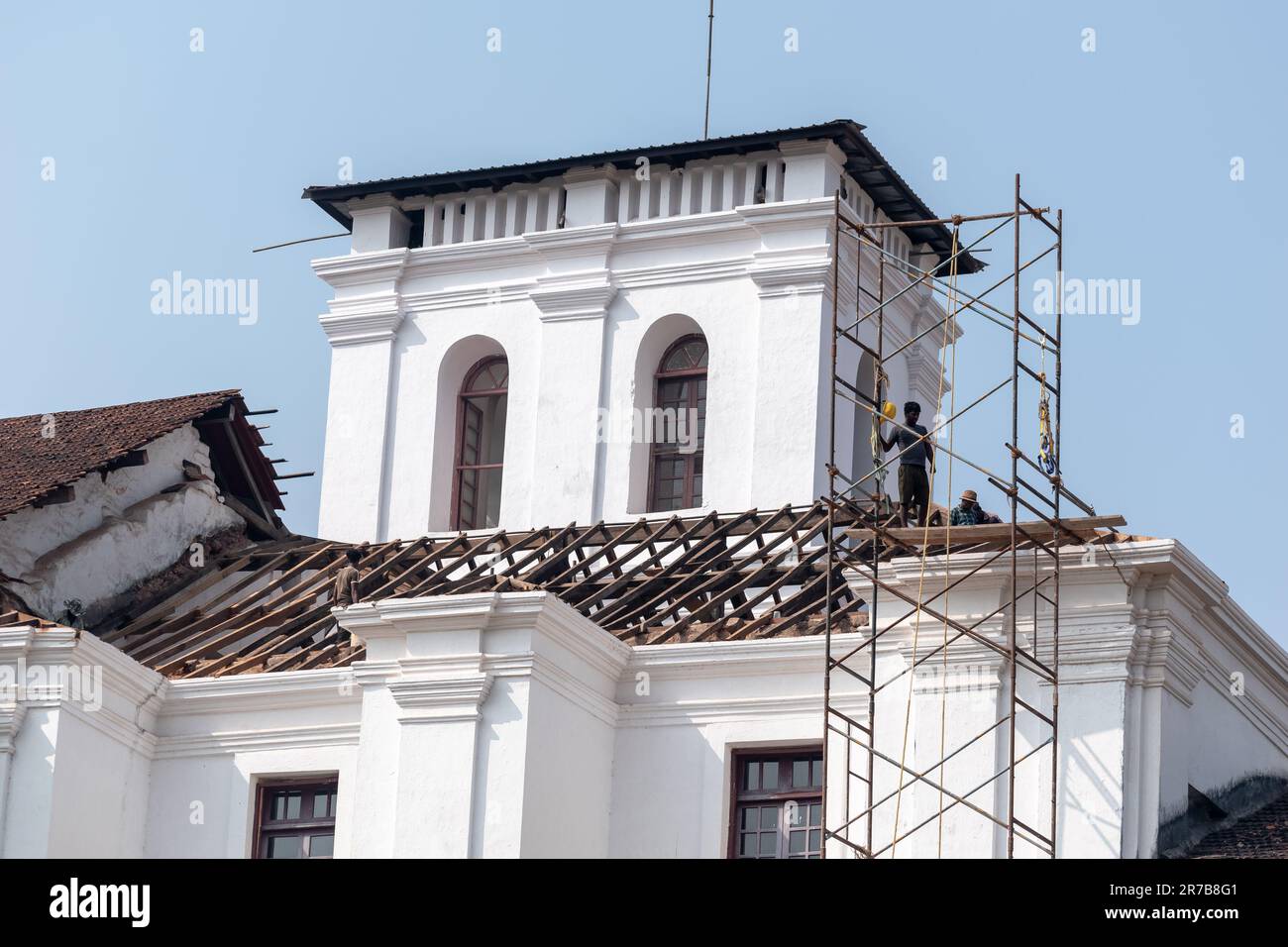 Old Goa, India - January 2023: The ancient Portuguese era St. Francis of Assisi church under repair and restoration in the UNESCO heritage site of Old Stock Photo