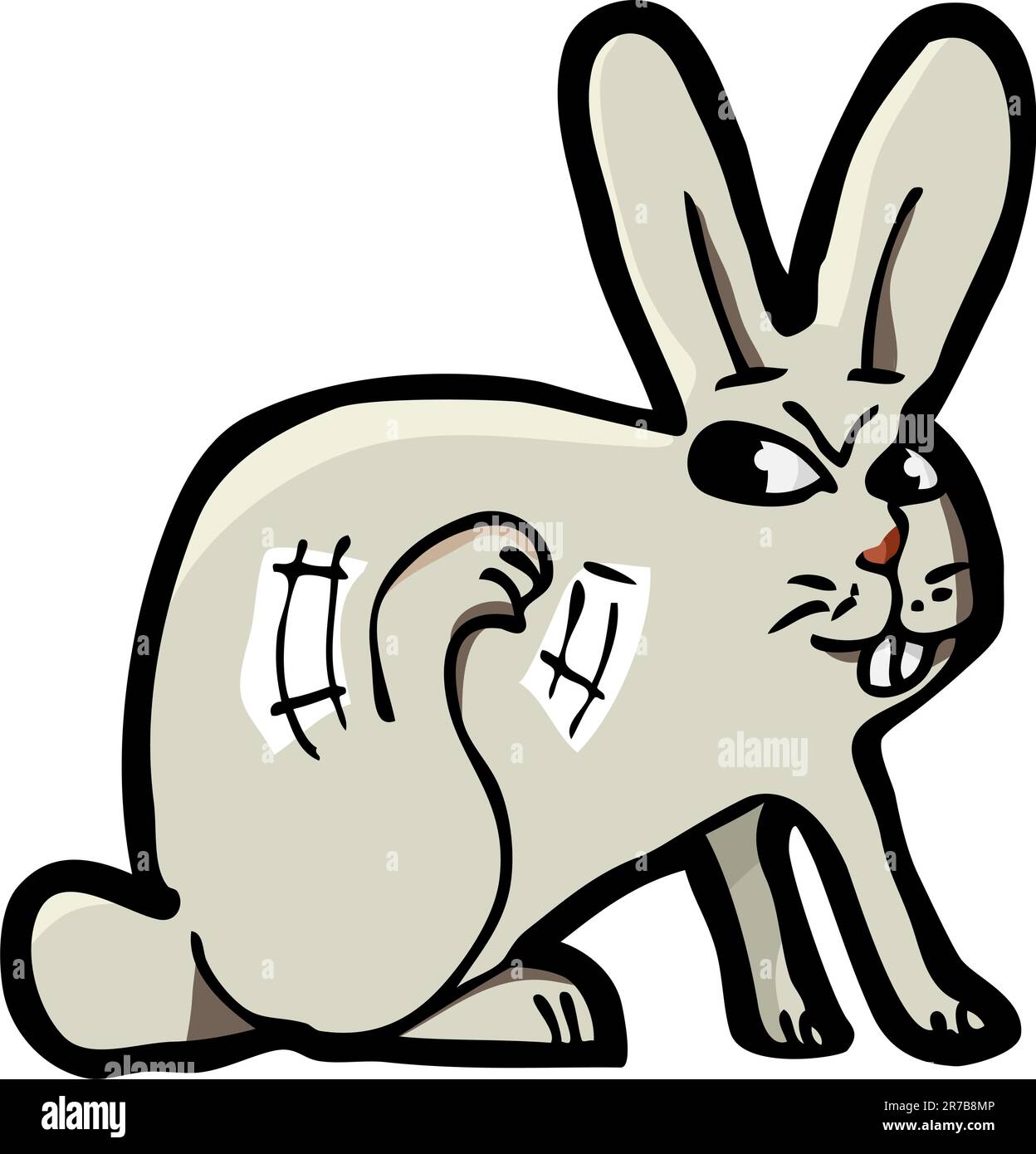 Cartoon of an annoyed gray rabbit scratching himself Stock Vector