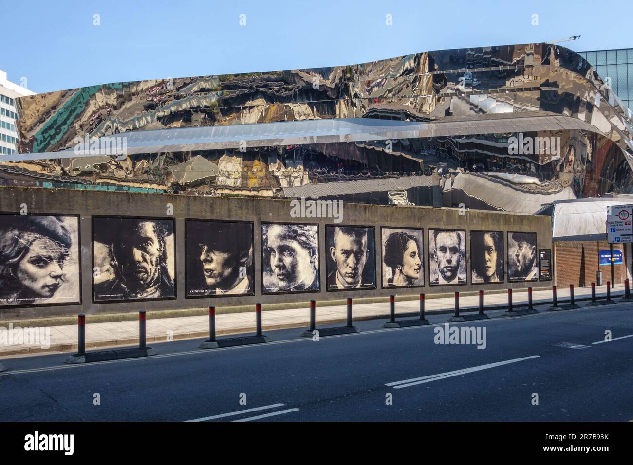 'Made In Birmingham', a 50m mural outside New Street Station featuring characters from the Peaky Blinders television series, by the artist Jon Jones Stock Photo