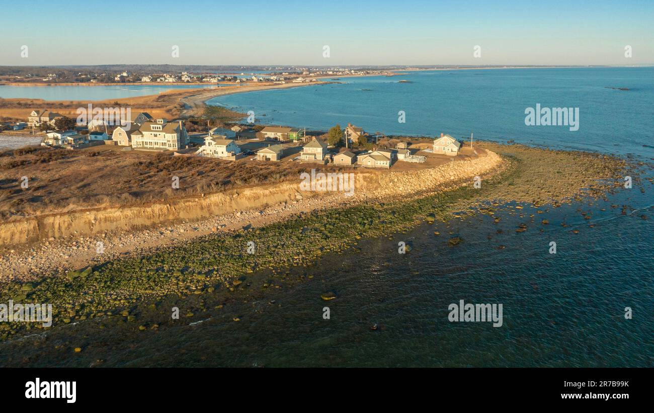 An aerial view of South Shore Beach in Little Compton, Rhode Island
