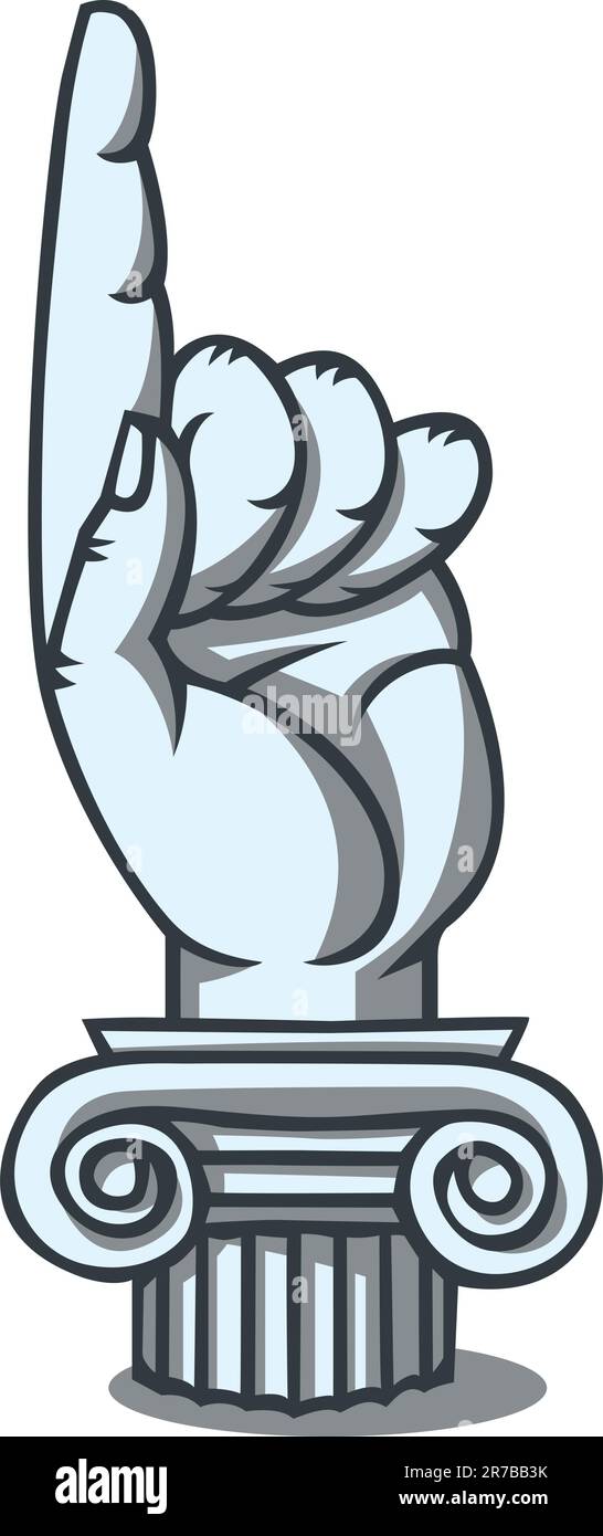 Monument of pointing finger. Comics drawing Stock Vector