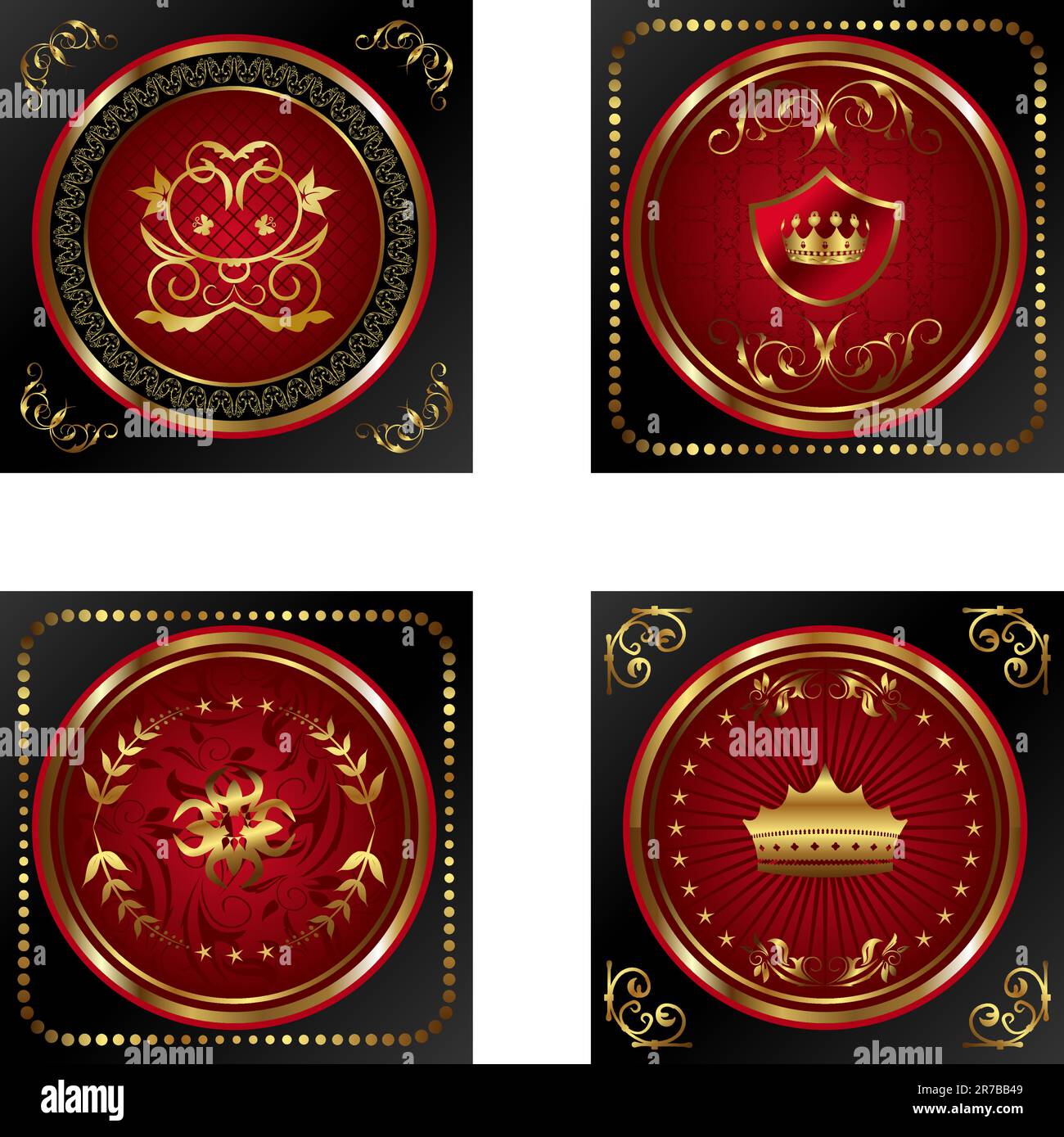 Illustration set red gold-framed labels - vector Stock Vector