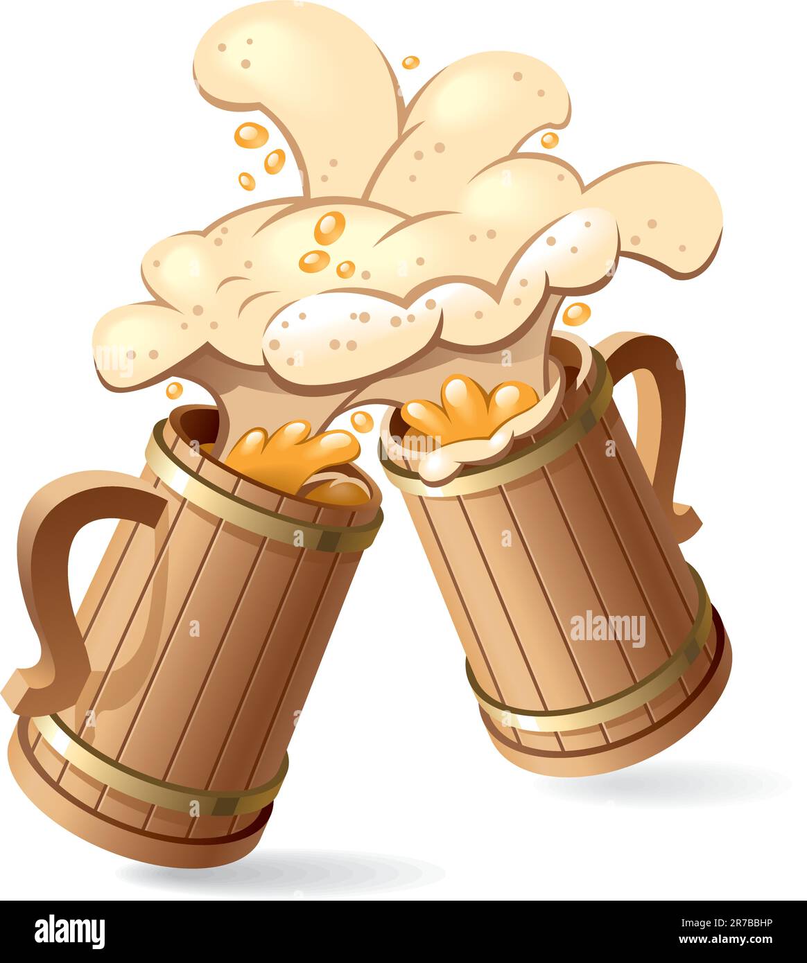 Two wooden beer mugs with foam splash. Vector Illustration Stock Vector ...