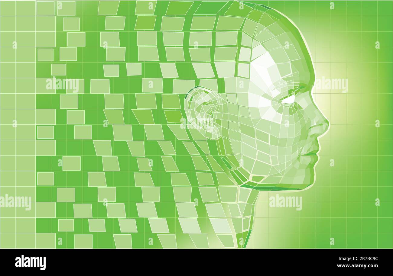 Futuristic 3D head forming from polygon pieces background Stock Vector