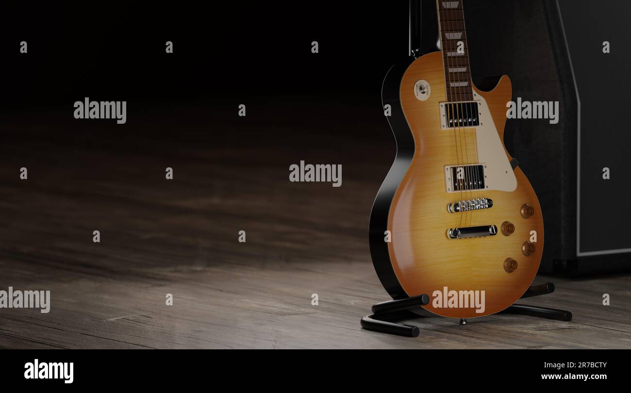 Rock Electric Guitar with amplifier on stage Stock Photo Alamy