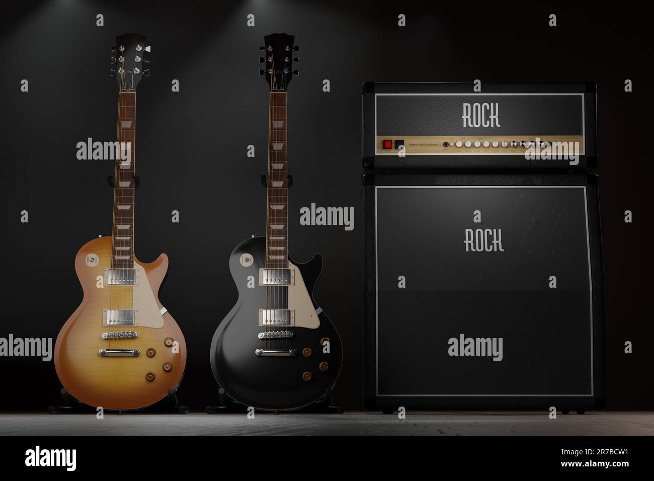 Rock Electric Guitars with amplifier on stage Stock Photo Alamy