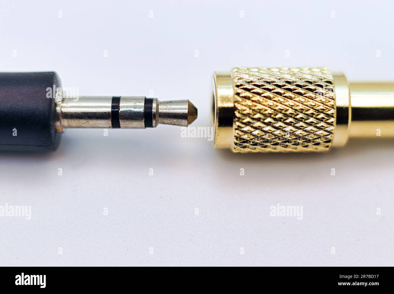 3.5mm audio jack with gold-plated adapter Stock Photo